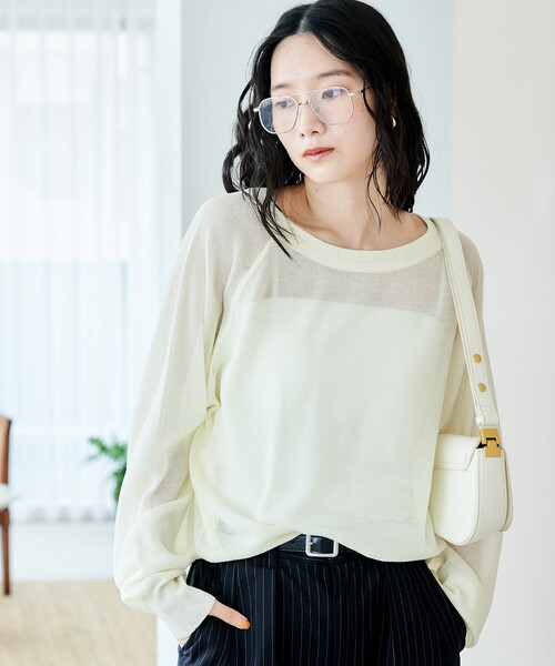 FREAK'S STORE（フリークスストア）の「【セットアイテム】カップ付キャミ ＆ シアー サマーニットセット（Tシャツ/カットソー・レディース・ピンク/オフホワイト/ブラック・ﾌﾘ-）」の17枚目の写真