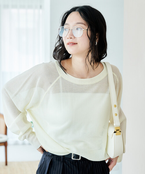 FREAK'S STORE（フリークスストア）の「【セットアイテム】カップ付キャミ ＆ シアー サマーニットセット（Tシャツ/カットソー・レディース・ピンク/オフホワイト/ブラック・ﾌﾘ-）」の19枚目の写真