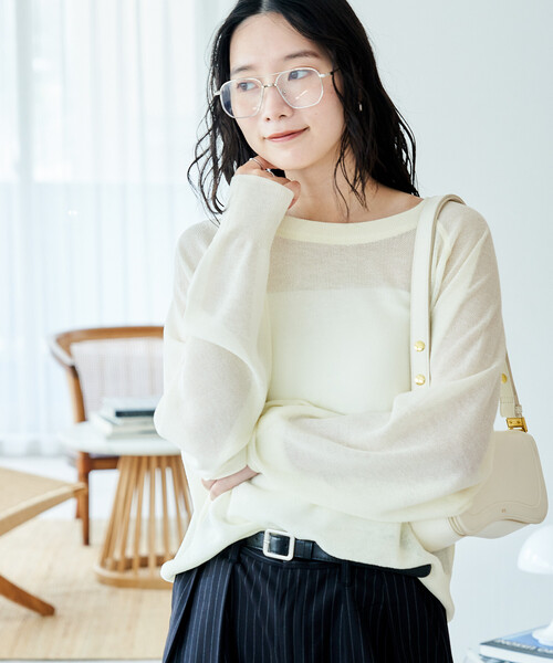 FREAK'S STORE（フリークスストア）の「【セットアイテム】カップ付キャミ ＆ シアー サマーニットセット（Tシャツ/カットソー・レディース・ピンク/オフホワイト/ブラック・ﾌﾘ-）」の20枚目の写真