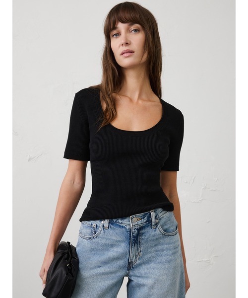 BANANA REPUBLIC FACTORY STORE（バナナリパブリック ファクトリーストア）の「BANANA REPUBLIC FACTORY STORE　　コットンリブスクープネックセーター（ニット/セーター・レディース・ホワイト/ブラック/その他/オリーブ・XS/S/M/L）」の3枚目の写真