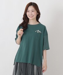 花刺繍入り 5分袖プルオーバー