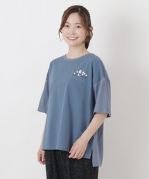 花刺繍入り 5分袖プルオーバー