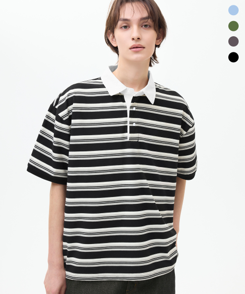 TRILLION(トリリオン)の「ラグビーコットンカラーオーバーサイズ半袖Tシャツ_4カラー(Tシャツ/カットソー・メンズ・スカイブルー/チャコール/ブラック・LARGE/MEDIUM/X-LARGE)」の4枚目の写真