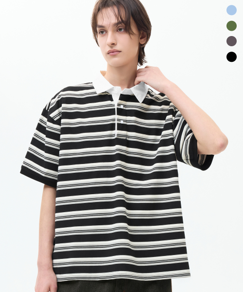 TRILLION(トリリオン)の「ラグビーコットンカラーオーバーサイズ半袖Tシャツ_4カラー(Tシャツ/カットソー・メンズ・スカイブルー/チャコール/ブラック・LARGE/MEDIUM/X-LARGE)」の5枚目の写真
