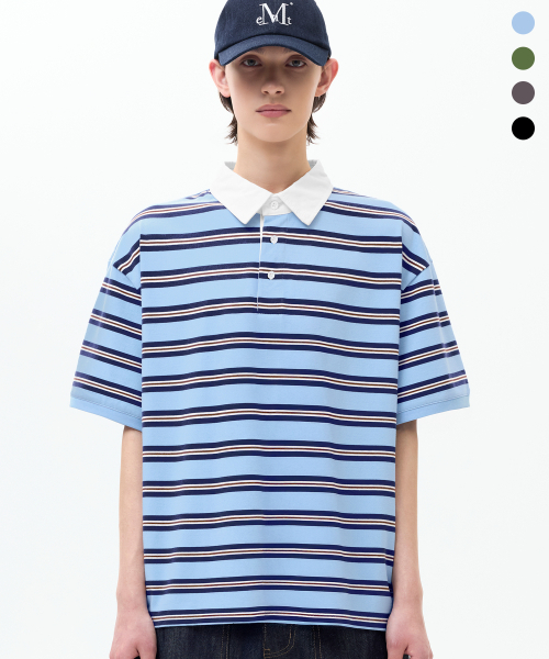 TRILLION(トリリオン)の「ラグビーコットンカラーオーバーサイズ半袖Tシャツ_4カラー(Tシャツ/カットソー・メンズ・スカイブルー/チャコール/ブラック・LARGE/MEDIUM/X-LARGE)」の6枚目の写真