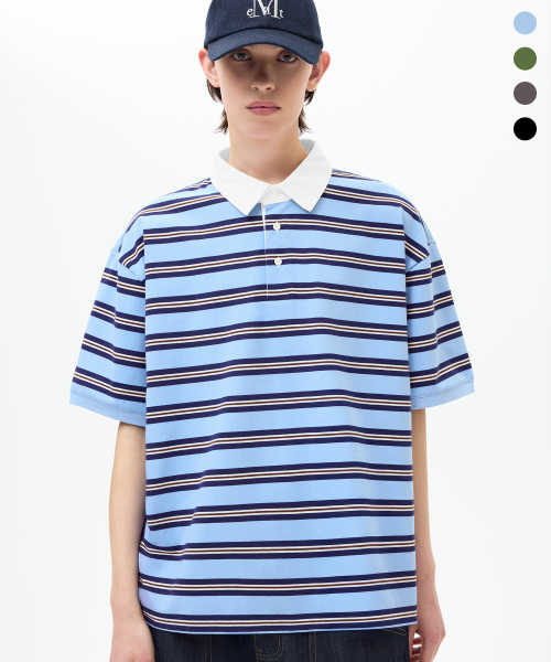 TRILLION(トリリオン)の「ラグビーコットンカラーオーバーサイズ半袖Tシャツ_4カラー(Tシャツ/カットソー・メンズ・スカイブルー/チャコール/ブラック・LARGE/MEDIUM/X-LARGE)」の7枚目の写真
