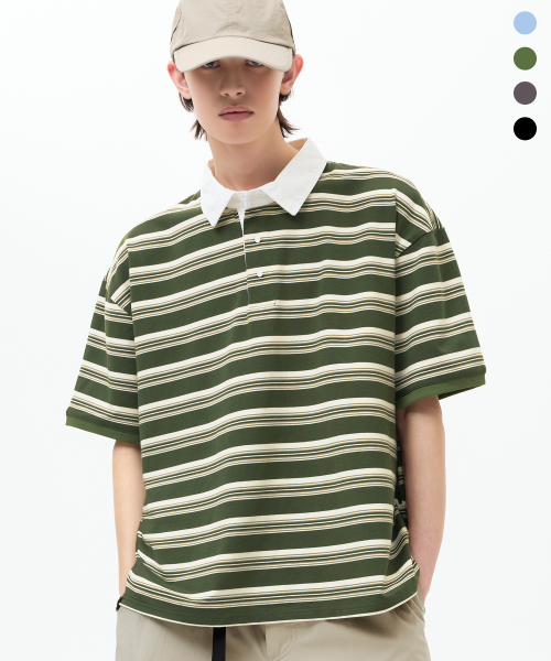 TRILLION(トリリオン)の「ラグビーコットンカラーオーバーサイズ半袖Tシャツ_4カラー(Tシャツ/カットソー・メンズ・スカイブルー/チャコール/ブラック・LARGE/MEDIUM/X-LARGE)」の8枚目の写真