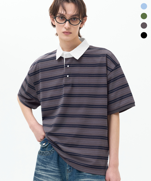 TRILLION(トリリオン)の「ラグビーコットンカラーオーバーサイズ半袖Tシャツ_4カラー(Tシャツ/カットソー・メンズ・スカイブルー/チャコール/ブラック・LARGE/MEDIUM/X-LARGE)」の9枚目の写真