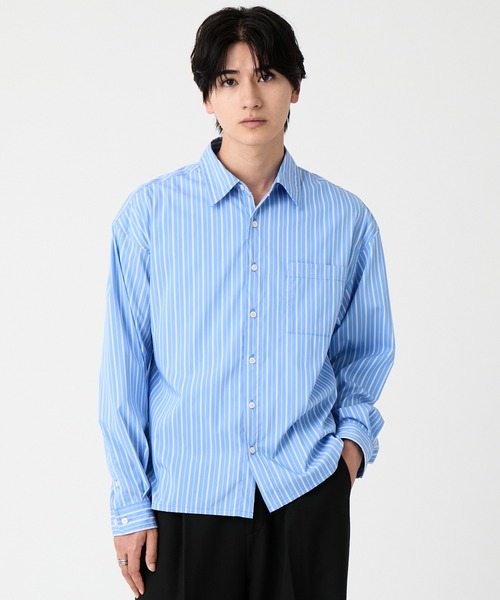 EVOLVERA（エボルヴェラー）の「Regular Collar Long-Sleeve Shirt / レギュラーカラー長袖シャツ【ストライプ&チェック】（シャツ/ブラウス・メンズ・ブルー系1/ブラック系1・L/M）」の2枚目の写真
