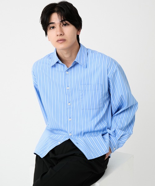 EVOLVERA（エボルヴェラー）の「Regular Collar Long-Sleeve Shirt / レギュラーカラー長袖シャツ【ストライプ&チェック】（シャツ/ブラウス・メンズ・ブルー系1/ブラック系1・L/M）」の10枚目の写真