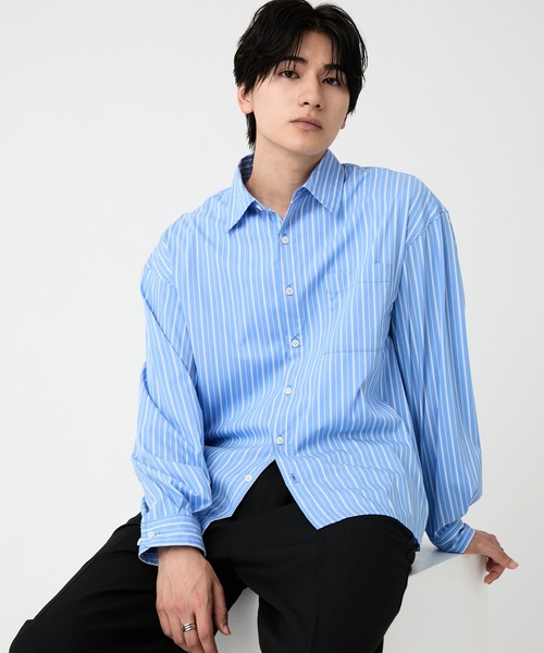 EVOLVERA（エボルヴェラー）の「Regular Collar Long-Sleeve Shirt / レギュラーカラー長袖シャツ【ストライプ&チェック】（シャツ/ブラウス・メンズ・ブルー系1/ブラック系1・L/M）」の11枚目の写真