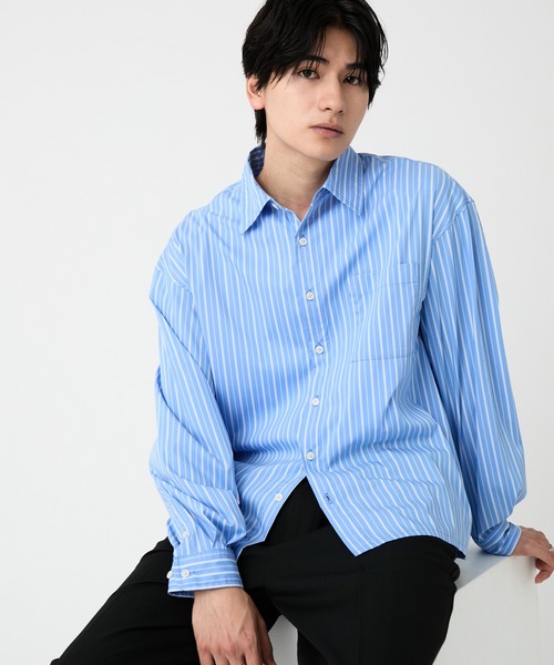 EVOLVERA（エボルヴェラー）の「Regular Collar Long-Sleeve Shirt / レギュラーカラー長袖シャツ【ストライプ&チェック】（シャツ/ブラウス・メンズ・ブルー系1/ブラック系1・L/M）」の12枚目の写真