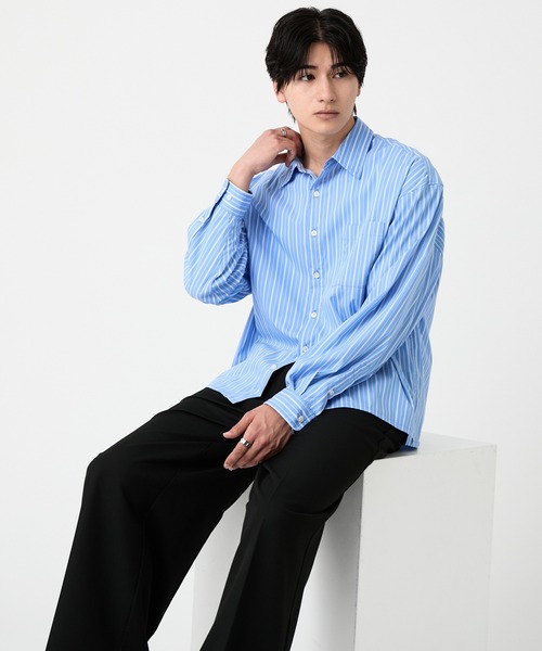 EVOLVERA（エボルヴェラー）の「Regular Collar Long-Sleeve Shirt / レギュラーカラー長袖シャツ【ストライプ&チェック】（シャツ/ブラウス・メンズ・ブルー系1/ブラック系1・L/M）」の13枚目の写真
