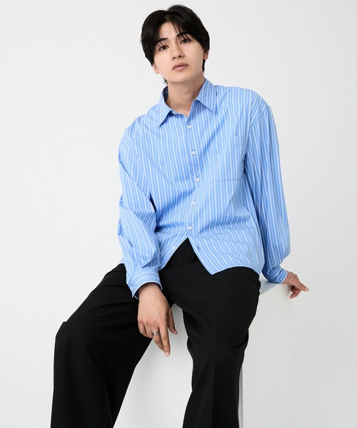 EVOLVERA（エボルヴェラー）の「Regular Collar Long-Sleeve Shirt / レギュラーカラー長袖シャツ【ストライプ&チェック】（シャツ/ブラウス・メンズ・ブルー系1/ブラック系1・L/M）」の15枚目の写真