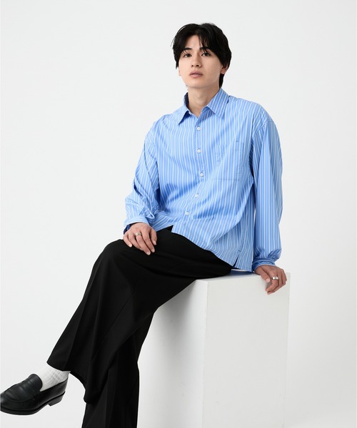 EVOLVERA（エボルヴェラー）の「Regular Collar Long-Sleeve Shirt / レギュラーカラー長袖シャツ【ストライプ&チェック】（シャツ/ブラウス・メンズ・ブルー系1/ブラック系1・L/M）」の16枚目の写真