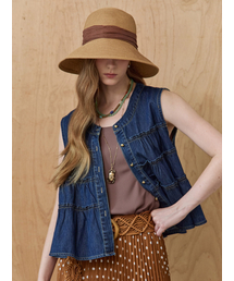 ティアードデニムベストスリーブレスブラウス