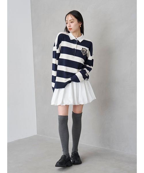 SNIDEL（スナイデル）の「ラガーポロニットプルオーバー（ポロシャツ・レディース・ネイビー/グレー/ライトピンク・F）」の10枚目の写真