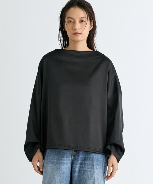 COGTHEBIGSMOKE(コグザビッグスモーク)の「【COGTHEBIGSMOKE/コグザビッグスモーク】OPHELIA BOAT NECK TOP/サテンストレッチボートネックトップス(Tシャツ/カットソー・レディース・アイボリー/ブラック・1)」の18枚目の写真