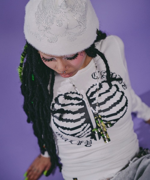 GALFY(ガルフィー)の「Candy Galfy-骨×LOVEロンTee(Tシャツ/カットソー・レディース・ブラック/その他1/ホワイト・FREE)」の2枚目の写真
