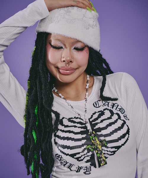 GALFY(ガルフィー)の「Candy Galfy-骨×LOVEロンTee(Tシャツ/カットソー・レディース・ブラック/その他1/ホワイト・FREE)」の5枚目の写真