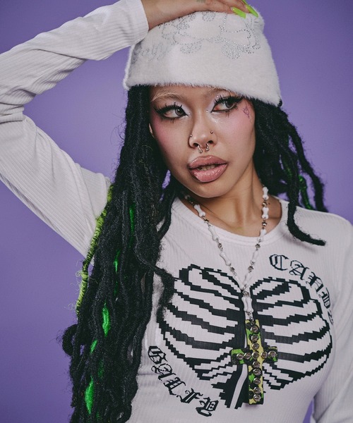GALFY(ガルフィー)の「Candy Galfy-骨×LOVEロンTee(Tシャツ/カットソー・レディース・ブラック/その他1/ホワイト・FREE)」の4枚目の写真