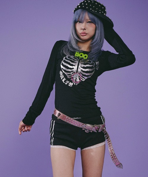 GALFY(ガルフィー)の「Candy Galfy-骨×LOVEロンTee(Tシャツ/カットソー・レディース・ブラック/その他1/ホワイト・FREE)」の17枚目の写真