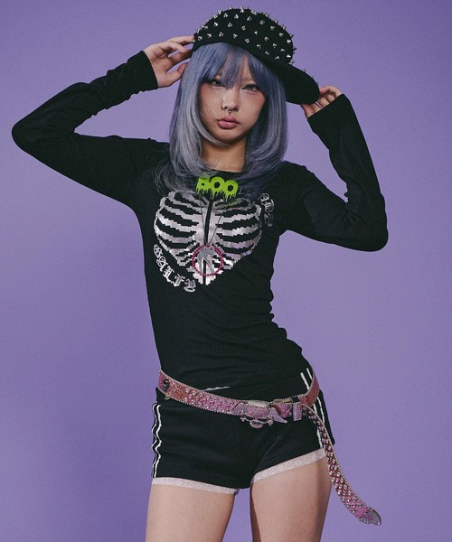 GALFY(ガルフィー)の「Candy Galfy-骨×LOVEロンTee(Tシャツ/カットソー・レディース・ブラック/その他1/ホワイト・FREE)」の18枚目の写真