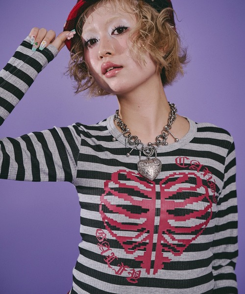GALFY(ガルフィー)の「Candy Galfy-骨×LOVEロンTee(Tシャツ/カットソー・レディース・ブラック/その他1/ホワイト・FREE)」の22枚目の写真