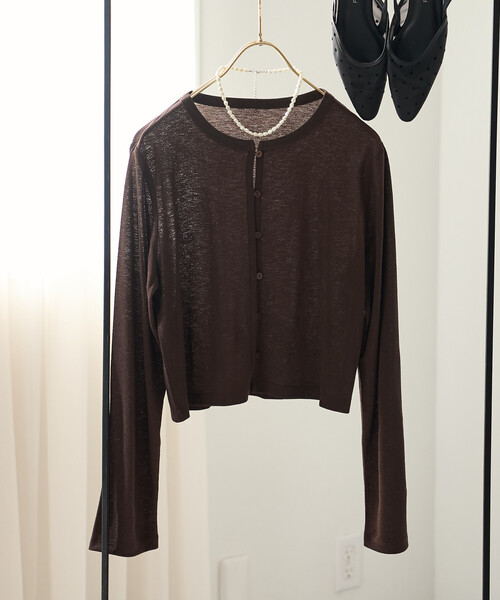 FREAK'S STORE（フリークスストア）の「シアーワッフル ショートカーディガン/シアーカーディガン（カーディガン/ボレロ・レディース・ブラウン/ピンク/オフホワイト/ブラック・ﾌﾘ-）」の3枚目の写真