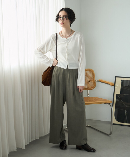 FREAK'S STORE（フリークスストア）の「シアーワッフル ショートカーディガン/シアーカーディガン（カーディガン/ボレロ・レディース・ブラウン/ピンク/オフホワイト/ブラック・ﾌﾘ-）」の5枚目の写真
