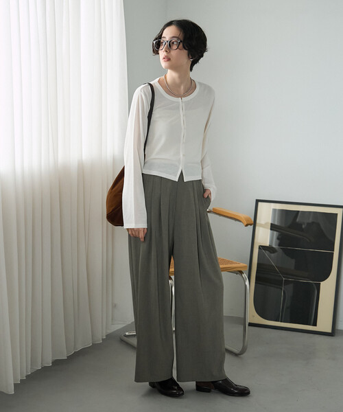 FREAK'S STORE（フリークスストア）の「シアーワッフル ショートカーディガン/シアーカーディガン（カーディガン/ボレロ・レディース・ブラウン/ピンク/オフホワイト/ブラック・ﾌﾘ-）」の6枚目の写真