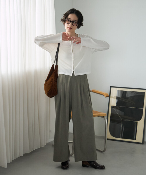 FREAK'S STORE（フリークスストア）の「シアーワッフル ショートカーディガン/シアーカーディガン（カーディガン/ボレロ・レディース・ブラウン/ピンク/オフホワイト/ブラック・ﾌﾘ-）」の7枚目の写真