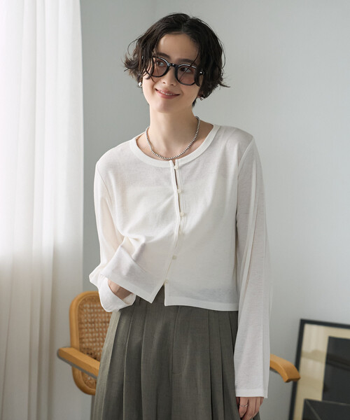 FREAK'S STORE（フリークスストア）の「シアーワッフル ショートカーディガン/シアーカーディガン（カーディガン/ボレロ・レディース・ブラウン/ピンク/オフホワイト/ブラック・ﾌﾘ-）」の15枚目の写真