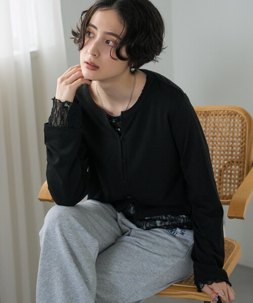 FREAK'S STORE（フリークスストア）の「シアーワッフル ショートカーディガン/シアーカーディガン（カーディガン/ボレロ・レディース・ブラウン/ピンク/オフホワイト/ブラック・ﾌﾘ-）」の22枚目の写真