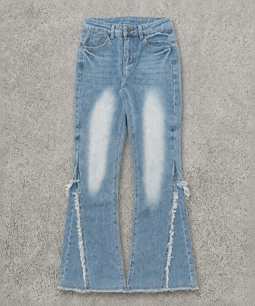 SPINNS(スピンズ)の「デニムフレアパンツ/裾フリンジ/2サイズ展開(デニムパンツ・レディース・ブルー/ブラック・S/M)」の6枚目の写真