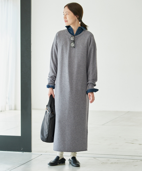 SLOBE IENA(スローブイエナ)の「《シリーズあり/》ウォッシャブルスムースニットワンピース(ワンピース・レディース・ネイビー/チャコールグレー/レッド・FREE)」の4枚目の写真