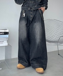 【ユニセックス】2タックウォッシュデニムワイドパンツ/セットアップ着用可