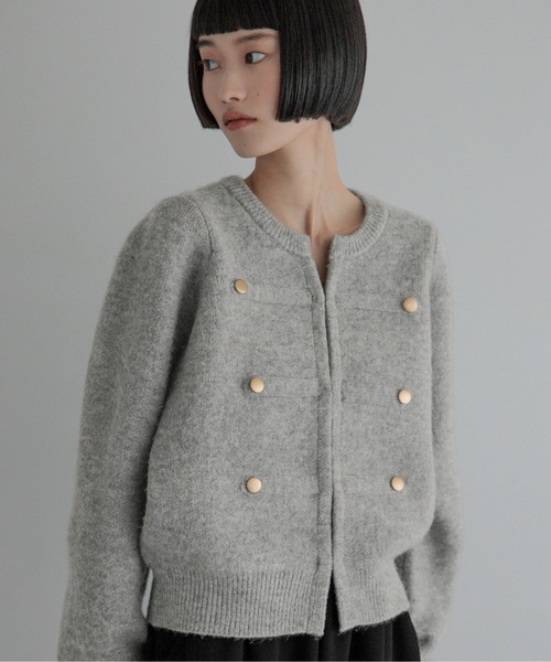 LOWRYS FARM(ローリーズファーム)の「ナポレオンニットジャケット 1084421(ノーカラージャケット・レディース・アイボリー/グレー/ブラウン/ライトグレー・FREE)」の1枚目の写真