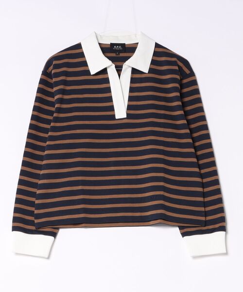 A.P.C.（アーペーセー）の「TOP POLO GARANCE LOGO（Tシャツ/カットソー・レディース・ブラウン/ターコイズブルー・S/M）」の2枚目の写真