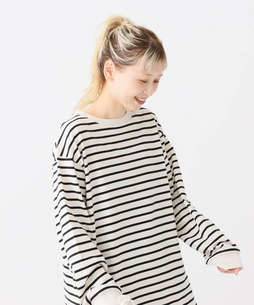 HEART MARKET（ハートマーケット）の「ワイドな長袖チュニック（Tシャツ/カットソー・レディース・ナチュラル/ブラック/グリーン系/ベージュ系/グレー系/オレンジ系/レッド系/ブラック系・LARGE/MEDIUM）」の3枚目の写真