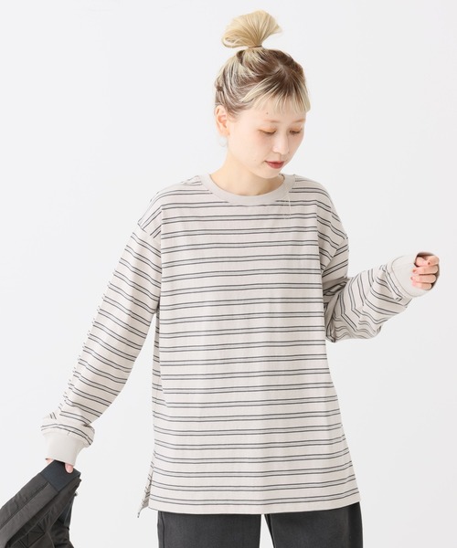 HEART MARKET（ハートマーケット）の「ワイドな長袖チュニック（Tシャツ/カットソー・レディース・ナチュラル/ブラック/グリーン系/ベージュ系/グレー系/オレンジ系/レッド系/ブラック系・LARGE/MEDIUM）」の6枚目の写真