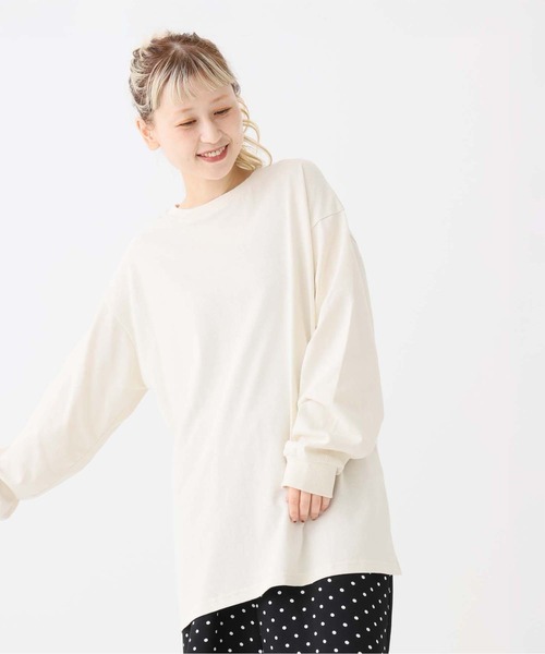 HEART MARKET（ハートマーケット）の「ワイドな長袖チュニック（Tシャツ/カットソー・レディース・ナチュラル/ブラック/グリーン系/ベージュ系/グレー系/オレンジ系/レッド系/ブラック系・LARGE/MEDIUM）」の5枚目の写真