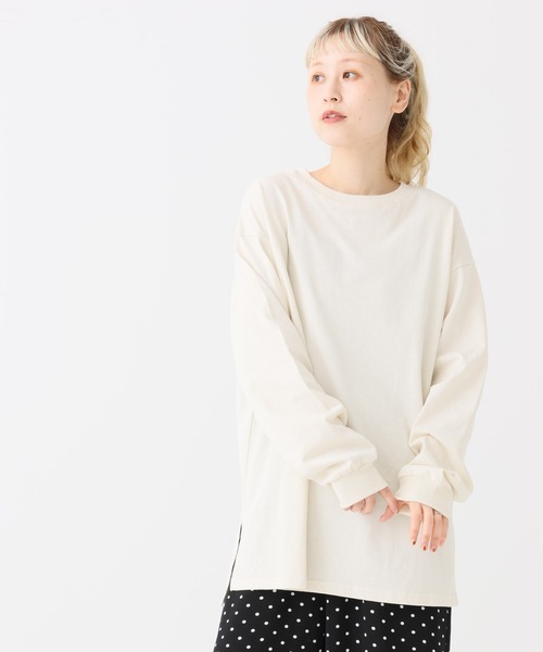 HEART MARKET（ハートマーケット）の「ワイドな長袖チュニック（Tシャツ/カットソー・レディース・ナチュラル/ブラック/グリーン系/ベージュ系/グレー系/オレンジ系/レッド系/ブラック系・LARGE/MEDIUM）」の9枚目の写真