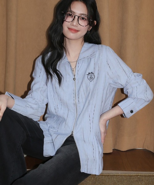 AsheKsha（アシクシャ）の「縦柄ダブルジップカラージャケット（シャツ/ブラウス・レディース・ブルー・M）」の18枚目の写真