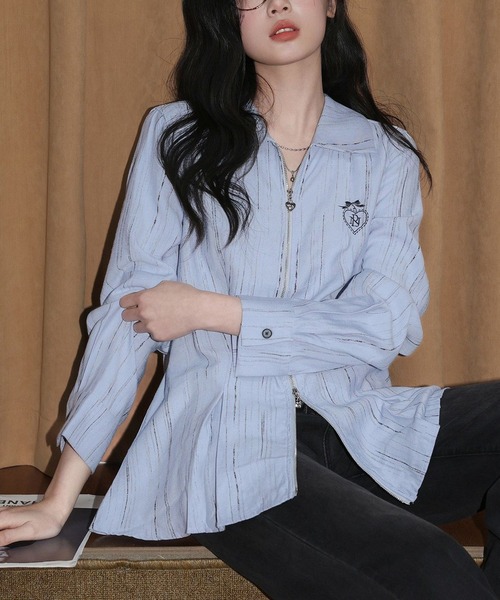 AsheKsha（アシクシャ）の「縦柄ダブルジップカラージャケット（シャツ/ブラウス・レディース・ブルー・M）」の19枚目の写真