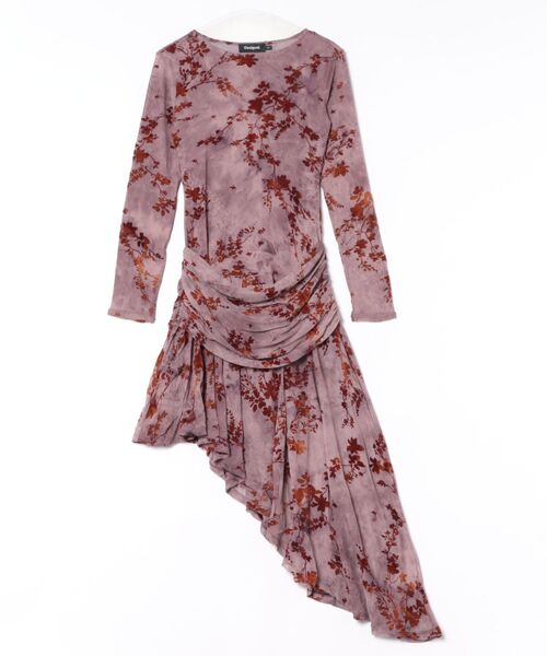 Desigual（デシグアル）の「Crushed velvet asymmetry dress / クラッシュベルベットアシメトリードレス（ワンピース・レディース・レッド・S/M/L/XL）」の2枚目の写真