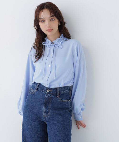 NATURAL BEAUTY BASIC(ナチュラルビューティーベーシック)の「フリルネックナローリボンブラウス(シャツ/ブラウス・レディース・ネイビー/ブルー/オフホワイト・FREE)」の14枚目の写真