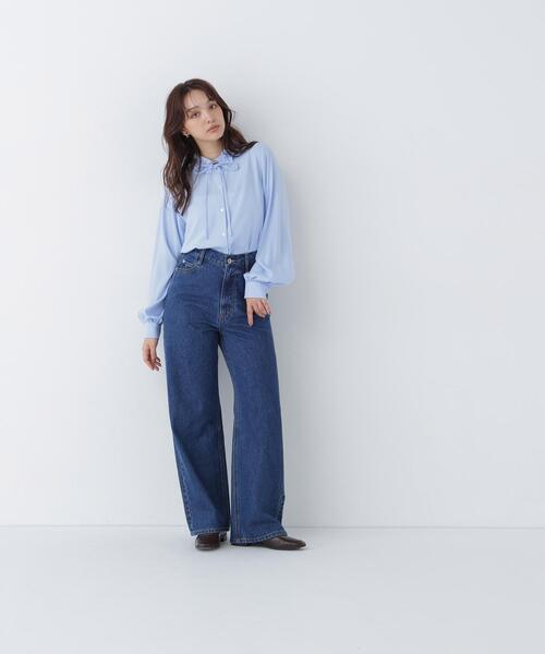 NATURAL BEAUTY BASIC(ナチュラルビューティーベーシック)の「フリルネックナローリボンブラウス(シャツ/ブラウス・レディース・ネイビー/ブルー/オフホワイト・FREE)」の19枚目の写真