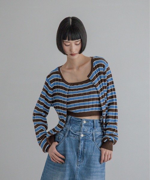 LOWRYS FARM（ローリーズファーム）の「ボーダーリブ2Pニットカーディガン 1077409（カーディガン/ボレロ・レディース・グレー/ブラウン・FREE）」の19枚目の写真