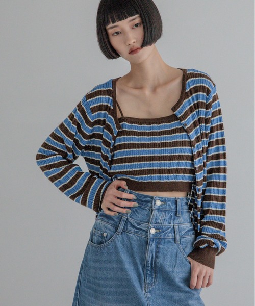 LOWRYS FARM（ローリーズファーム）の「ボーダーリブ2Pニットカーディガン 1077409（カーディガン/ボレロ・レディース・グレー/ブラウン・FREE）」の20枚目の写真